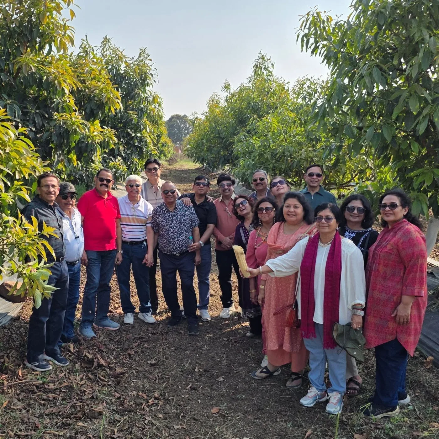 Visitors touring the orchard